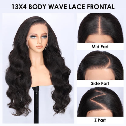 Pizazz 13x4 HD Transparent Lace Front Wigs Human Hair Pre Plucked with Baby Hair 180 Density brazilian Body Wave Human Hair Wigs for Black Women 9A Glueless Lace Frontal Wigs Natural Color(24 Inch)
