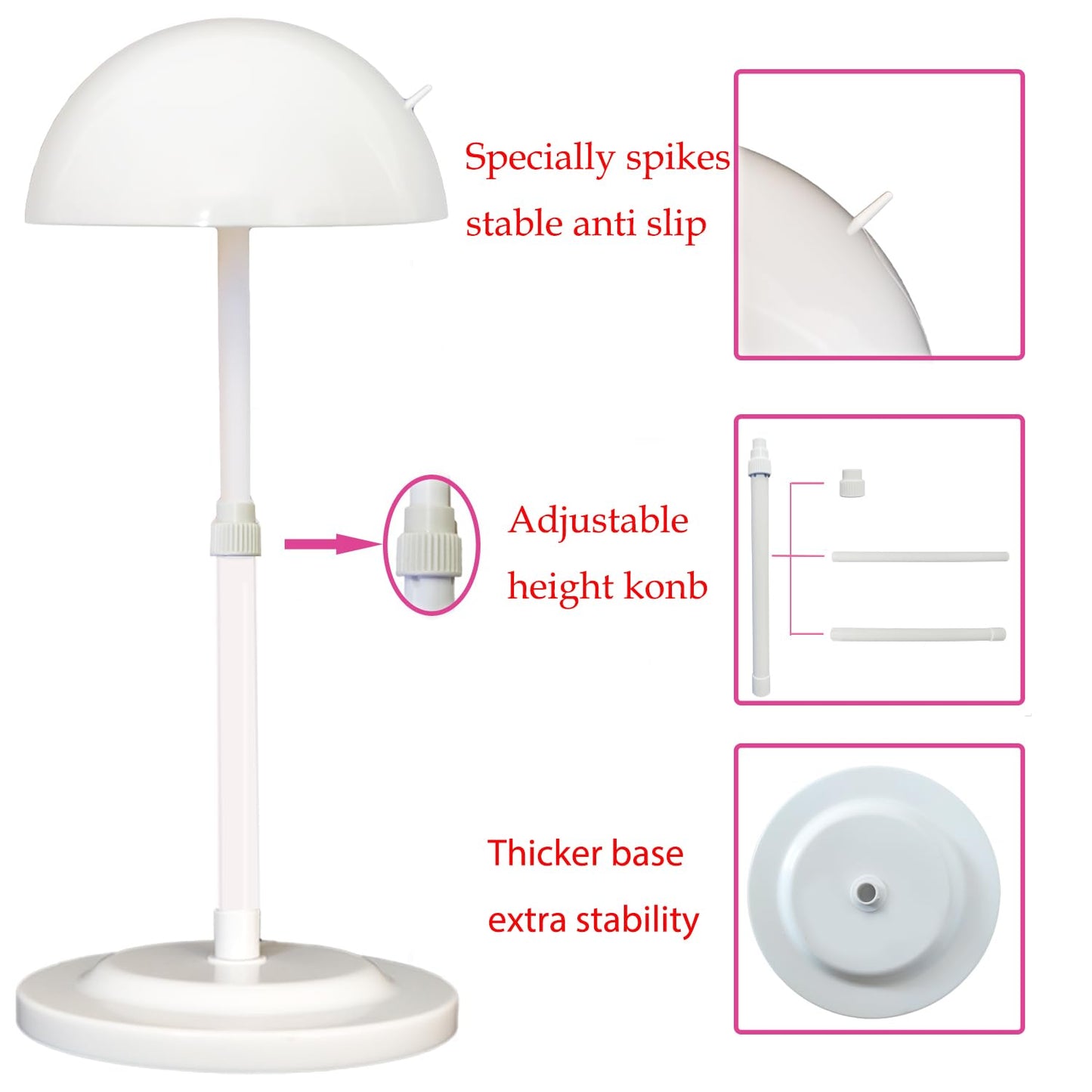 Wig Stand 1PC Adjustable Height White Plastic Wig Head Stand Portable Wig Holder Stands Non-Slip Wig Head Holders Sturdy for Multiple Wigs and Hats Styling Drying Display