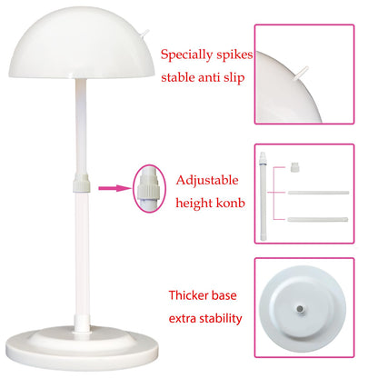 Wig Stand 1PC Adjustable Height White Plastic Wig Head Stand Portable Wig Holder Stands Non-Slip Wig Head Holders Sturdy for Multiple Wigs and Hats Styling Drying Display