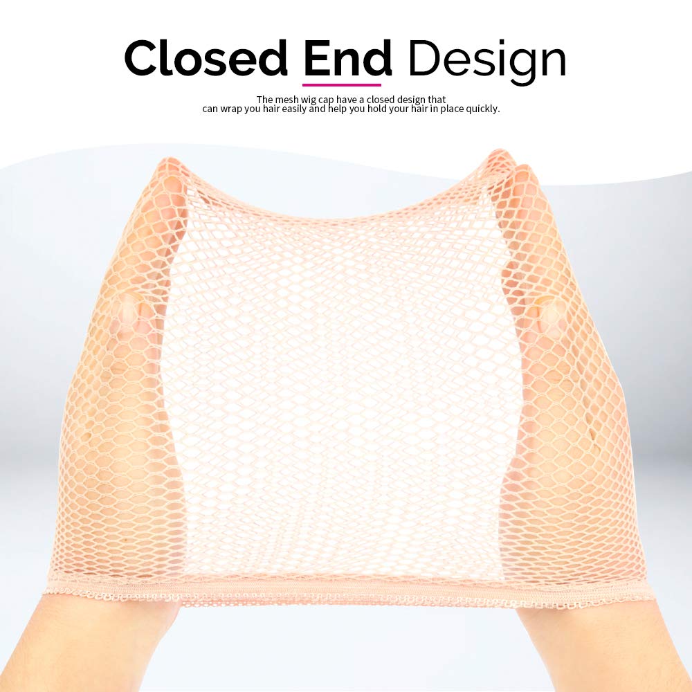 FANDAMEI Wig Cap, 4PCS Light Brown Mesh Wig Cap Net, Closed End Hair Mesh Net Wig Caps, Liner Weaving Caps for Women, Men, Kids