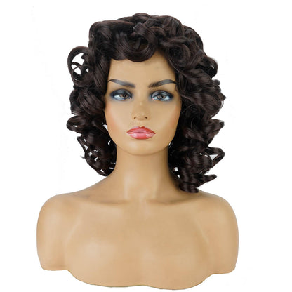 andromeda Brown Curly Wigs for Black Women Soft Afro Kinky Curly Wig with Bangs Loose Cute Curly Heat Resistant Natural Looking Synthetic Wig for Women(Brown/4#)