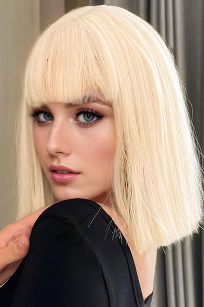 SUKRI Blonde Bob Wig with bangs Platinum Blonde Wigs for Women Heat Resistant Synthetic Wigs Daily Party Halloween Costume Use(12Inch)