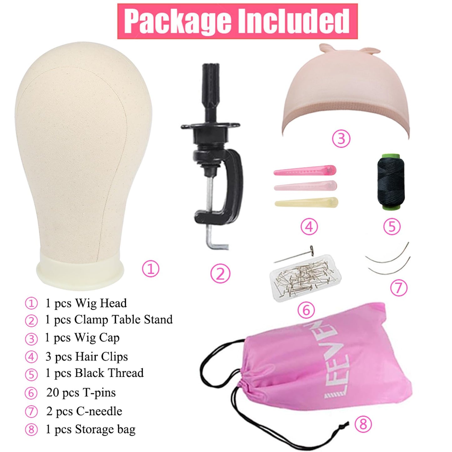 Leeven 21"-24" Canvas Block Head for Making Wig Mannequin Head With T Pins and Clamp stand for Wig Display, Making,Styling 21 Inch