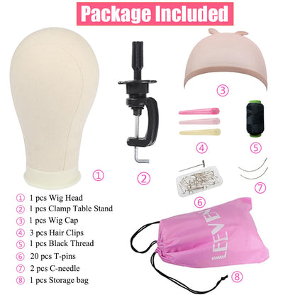 Leeven 21"-24" Canvas Wig Head Poly Manikin Head for Making Wigs Professional Mannequin Head with 20 Pcs T Pins and Clamp Stand 23 Inch