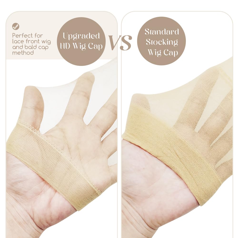 Dreamlover HD Wig Cap for Women, Transparent Cap for Lace Front Wig, Beige, 12 Pieces