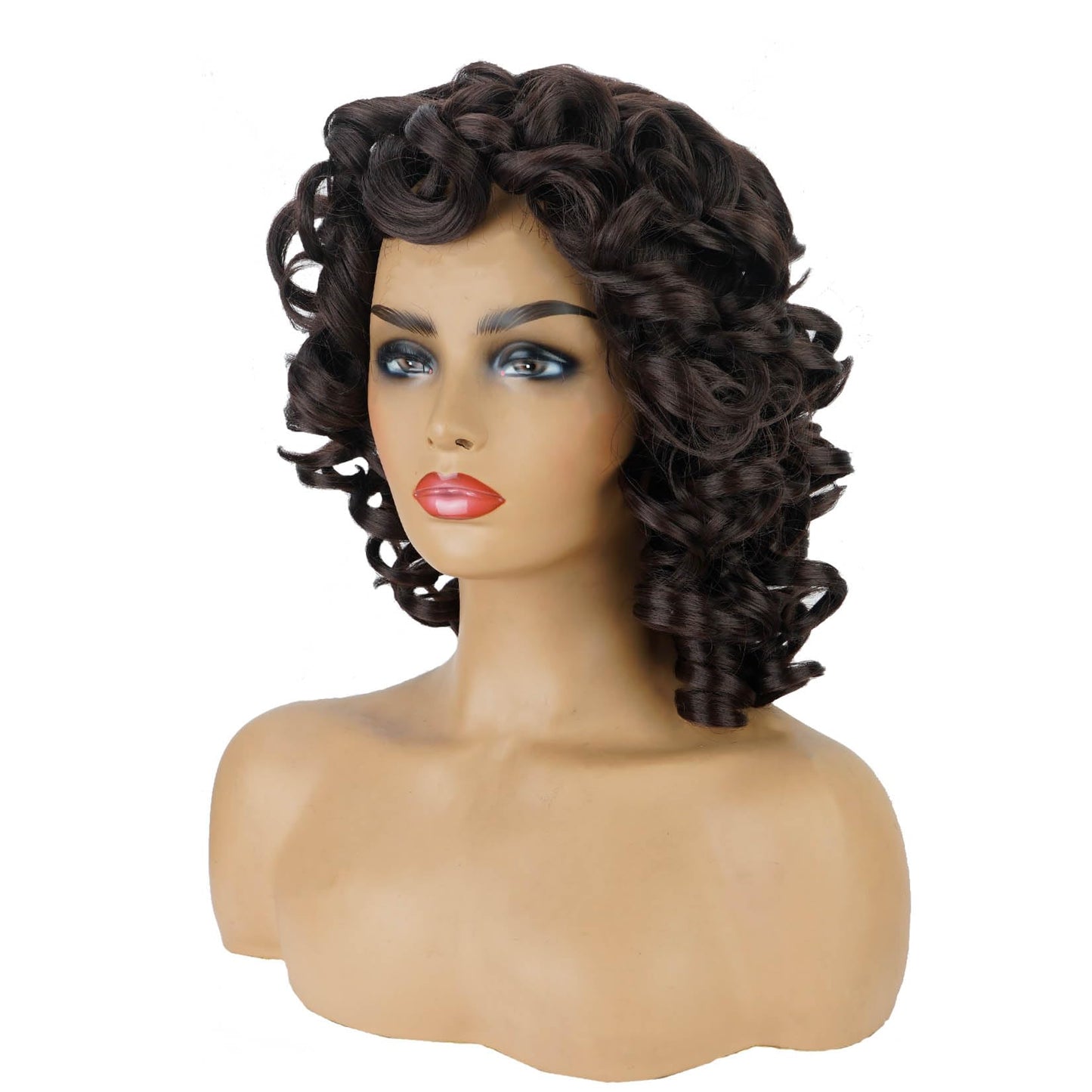 andromeda Brown Curly Wigs for Black Women Soft Afro Kinky Curly Wig with Bangs Loose Cute Curly Heat Resistant Natural Looking Synthetic Wig for Women(Brown/4#)