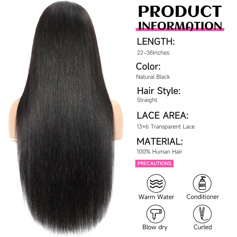 TAIKOU 30 Inch 13x6 Lace Front Wigs Human Hair 200 Density 13x6 HD Transparent Lace Front Wigs Human Hair Pre Plucked Straight Human Hair Wig With Baby Hair For Women