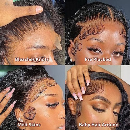 Daphernew Deep Wave Lace Front Wigs Human Hair 13x6 HD Transparent Lace Frontal Wigs Human Hair for Women Glueless Wigs Deep Curly Wigs Human Hair Pre Plucked with Baby Hair 200% Density (22 Inch)