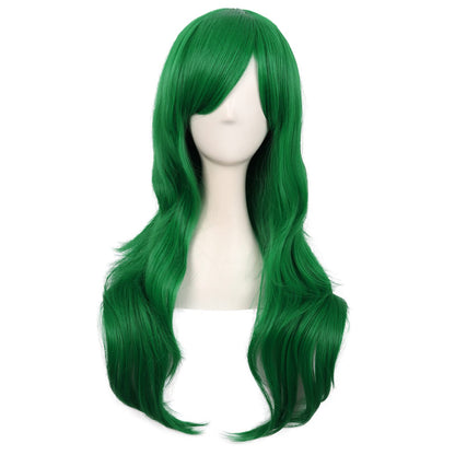 MapofBeauty 28 Inch/70cm Women Side Bangs Long Curly Hair Cosplay Wig (Grass Green)