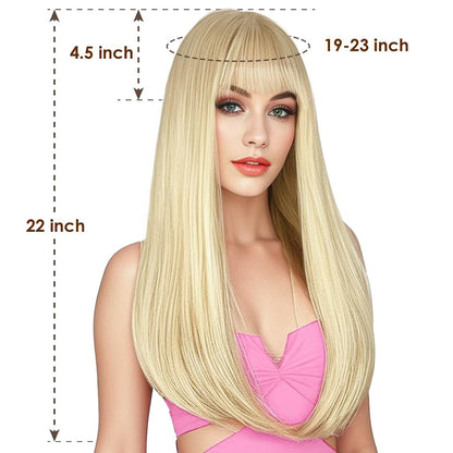 ENTRANCED STYLES Blonde Wig with Bangs, Long Straight Wigs for Women Natural Hair Wigs Synthetic Blond Wigs for Girls Daily Party Halloween Cosplay Wig 22 Inch