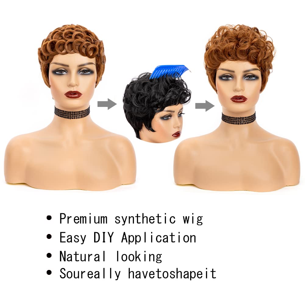 MUJGOO Short Wigs for Black Women Brown Pixie Cut Wig for Black Women with Bangs(Brown)
