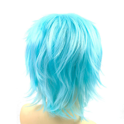 Modernfairy Anime Halloween Wig Aqua Blue for Cosplay Party, Synthetic Layered Short Hair Wigs with Bangs, Pastel Wigs for Women Men