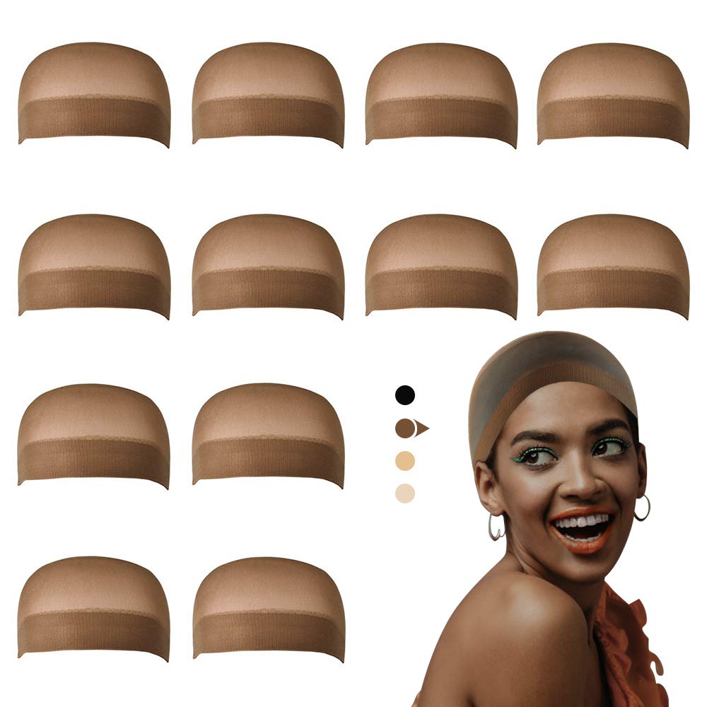 Dreamlover Wig Caps for Women, Brown Stocking Caps for Wigs, 12 Pieces