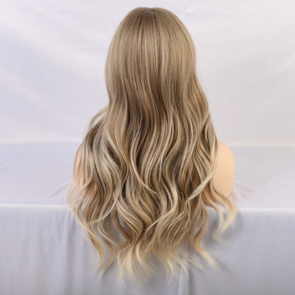 HAIRCUBE 24 Inch Ash Blonde Wig Long Curly Wigs for Women Heat Resistant Synthetic Wigs for White Women with Bangs Gray