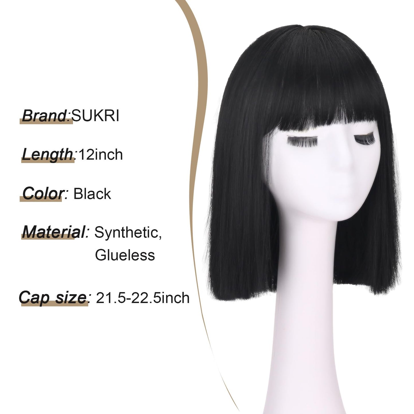 Short Black Straight Wig with Bangs Black Wigs for Women Bob Shoulder Length Wigs Heat Resistant Fiber Synthetic Hair Wigs Hair Replacement Natural Looking(12INCH)