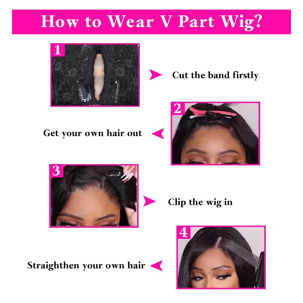 Aolvoblees V Part Wig Human Hair Straight No Leave Out Upgrade U Part Wig for Women Clip in Half Wig Beginner Friendly 200% Density No Lace No Glue No Sew Natural Black 20 Inch