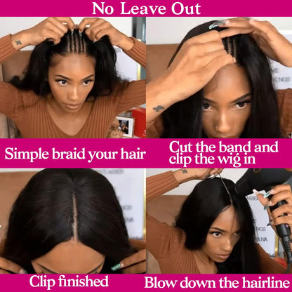 Pobokix Straight V Part Wigs Human Hair Upgrade U Part Human Hair Wigs for Black Women Glueless Clip In Half Wig 180% Density Natural Color (14inch)