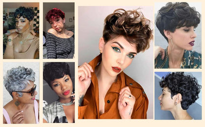 MUJGOO Short Wigs for Black Women Brown Pixie Cut Wig for Black Women with Bangs(Brown)