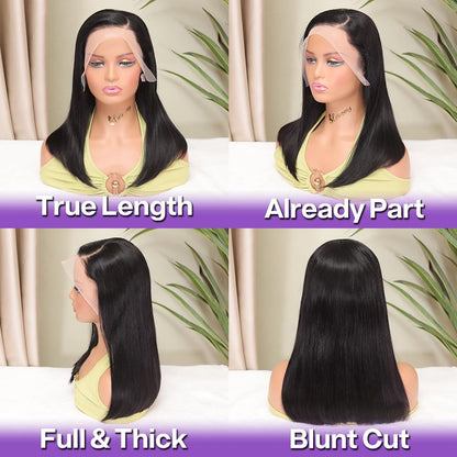 HIRIREMY Bob Wig Human Hair 13x4 HD Lace Frontal Short Straight Lace Front Bob Wigs for Black Women Human Hair Pre Plucked Glueless Side Part 180% Density Black Color 16 Inch