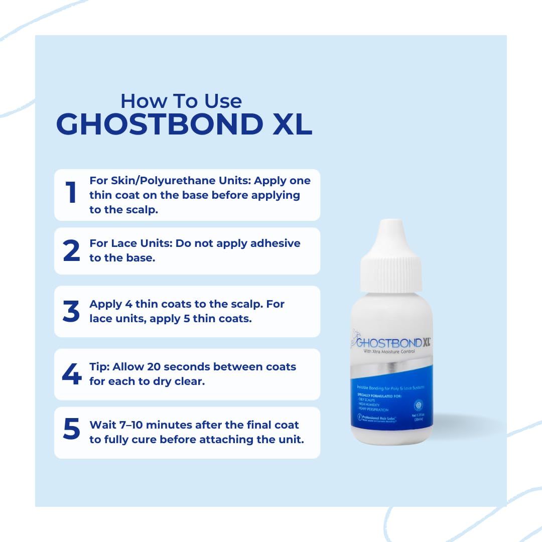 GHOSTBOND XL Hair Replacement Adhesive 1.3oz- Invisible Wig Bonding Glue: Water & Oil-Resistant, Non-Toxic, Light Hold for Secure and Natural-Looking Poly and Lace Hairpiece, Wigs & Toupee Systems