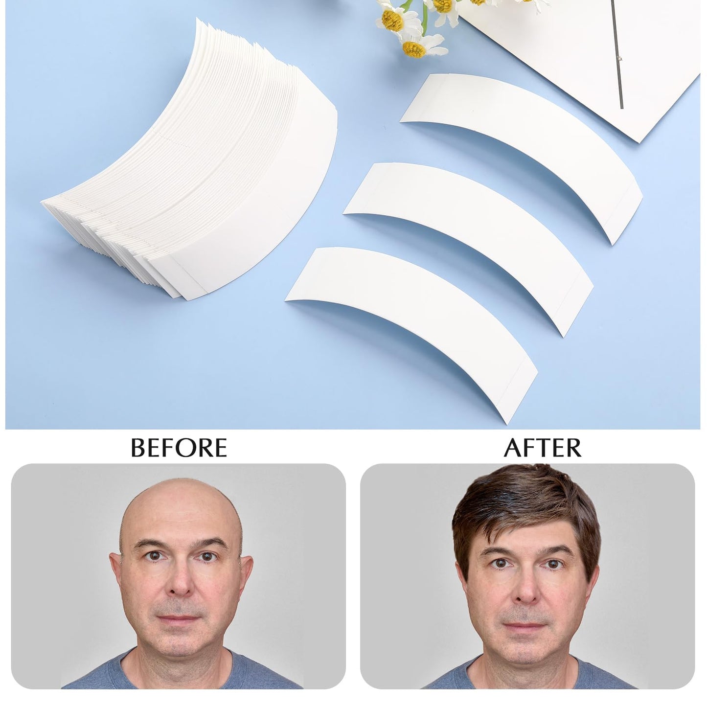 Maitys 120 Pieces Lace Front Wig Tape Double Sided Adhesive Waterproof C-shaped for Long Short No Hair Wigs Toupees Pieces and Extension(White)