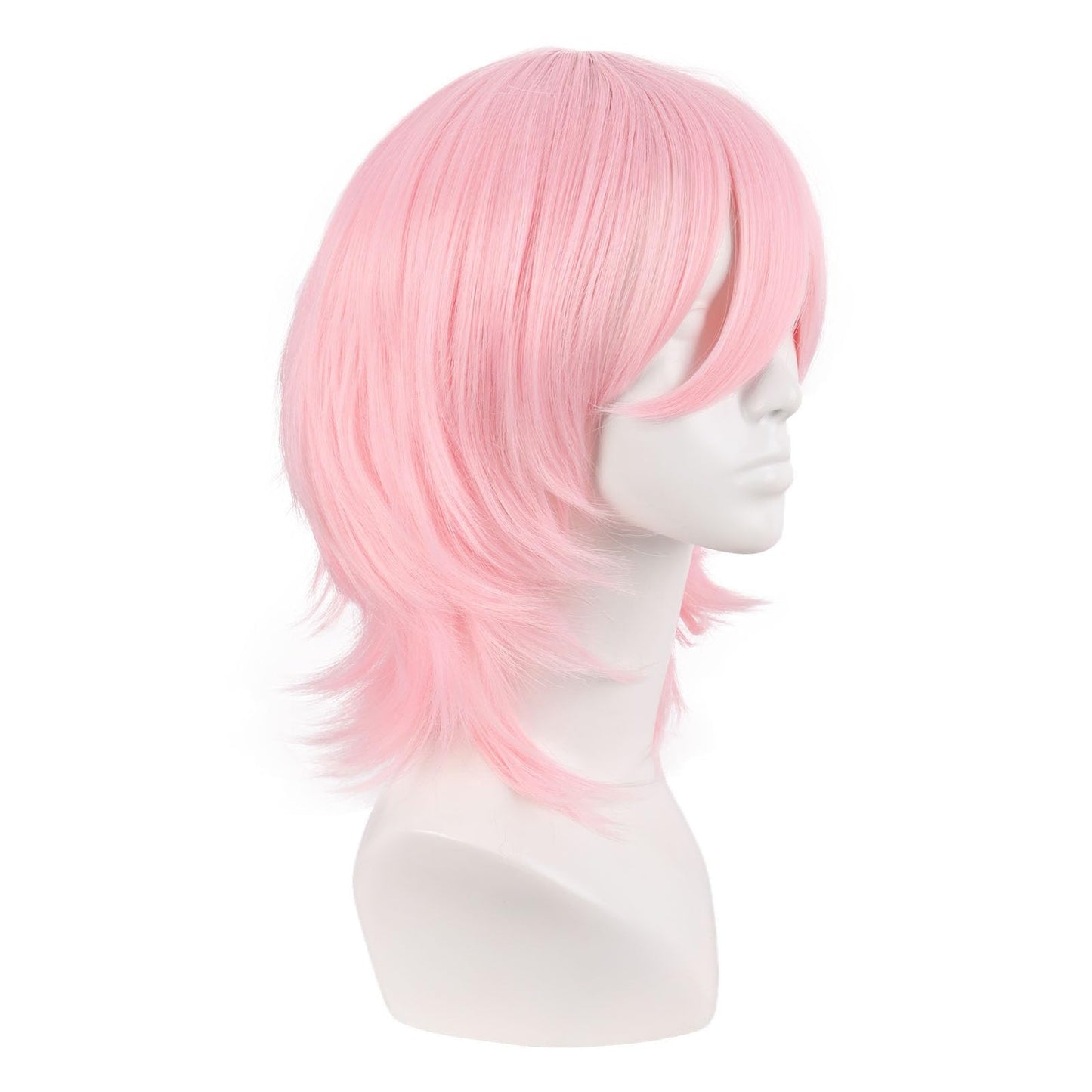 MapofBeauty 14 Inch/35 cm Short Cosplay Wolf Tail Synthetic Side Bangs Party Wig (Pink White)