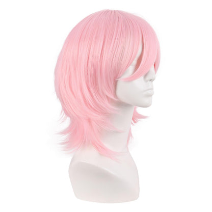 MapofBeauty 14 Inch/35 cm Short Cosplay Wolf Tail Synthetic Side Bangs Party Wig (Pink White)