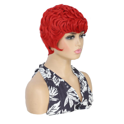 MUJGOO Red Pixie Cut Wig for Black Women with Bangs Short Wigs for Black Women(Red)