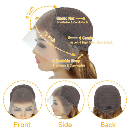 Loyom Highlight Ombre Lace Front Wig Human Hair Pre Plucked 13x4 HD Transparent 4/27 Honey Blonde Lace Front Wig Human Hair with Baby Hair 200 Density Body Wave Lace Front Wigs Human Hair 20 Inch