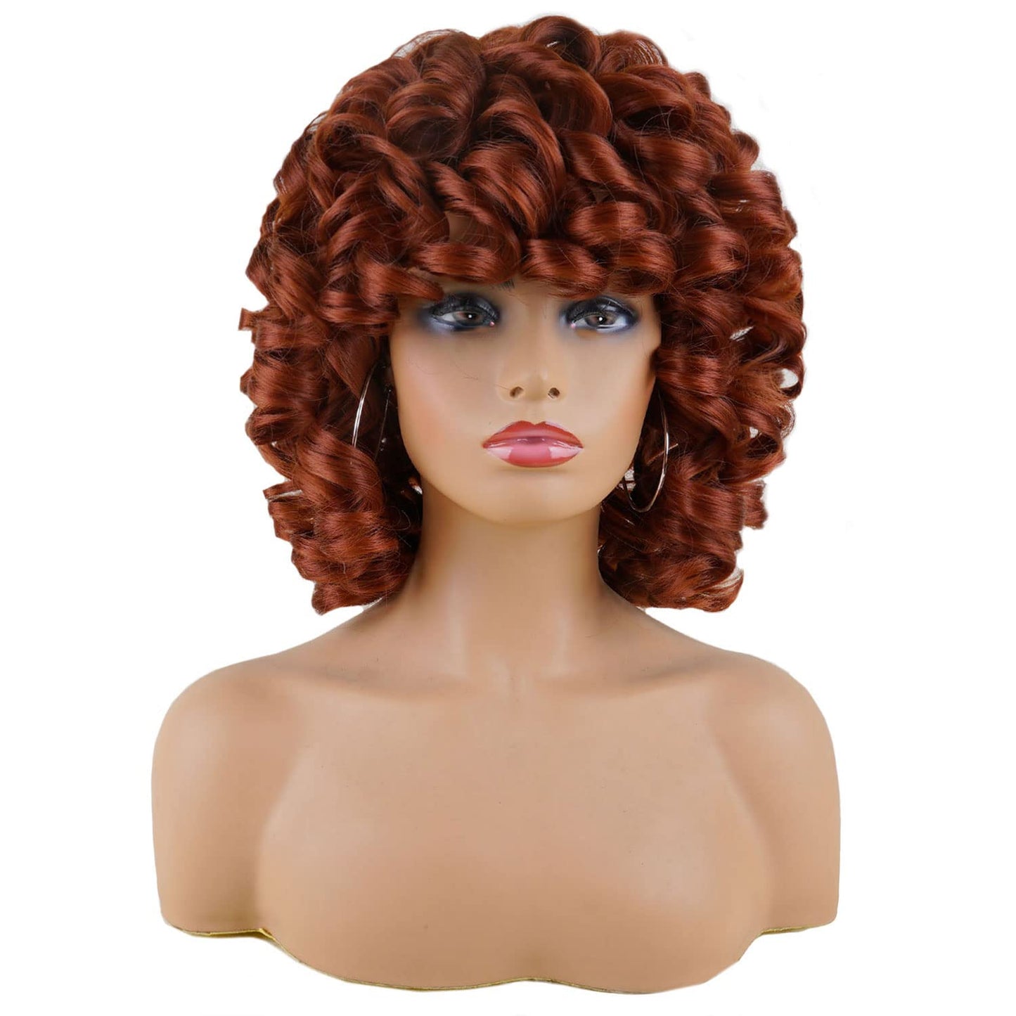 andromeda Auburn Wigs for Black Women Soft Short Big Curly Wig with Bangs Afro Loose Cute Curly Heat Resistant Natural Looking Synthetic Wig for African American Women(350#)