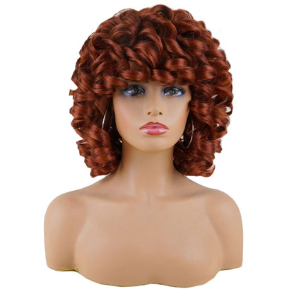 andromeda Auburn Wigs for Black Women Soft Short Big Curly Wig with Bangs Afro Loose Cute Curly Heat Resistant Natural Looking Synthetic Wig for African American Women(350#)