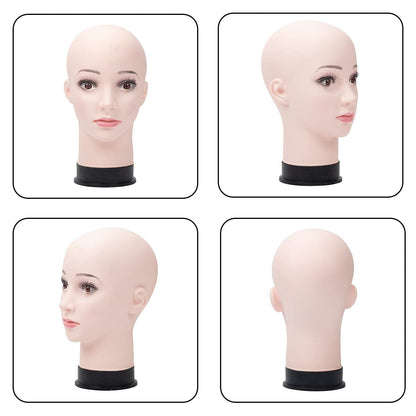 BHD BEAUTY Bald Mannequin Head Beige Female Professional Cosmetology for Wig Making, Display wigs, eyeglasses, hairs with T pins 22"