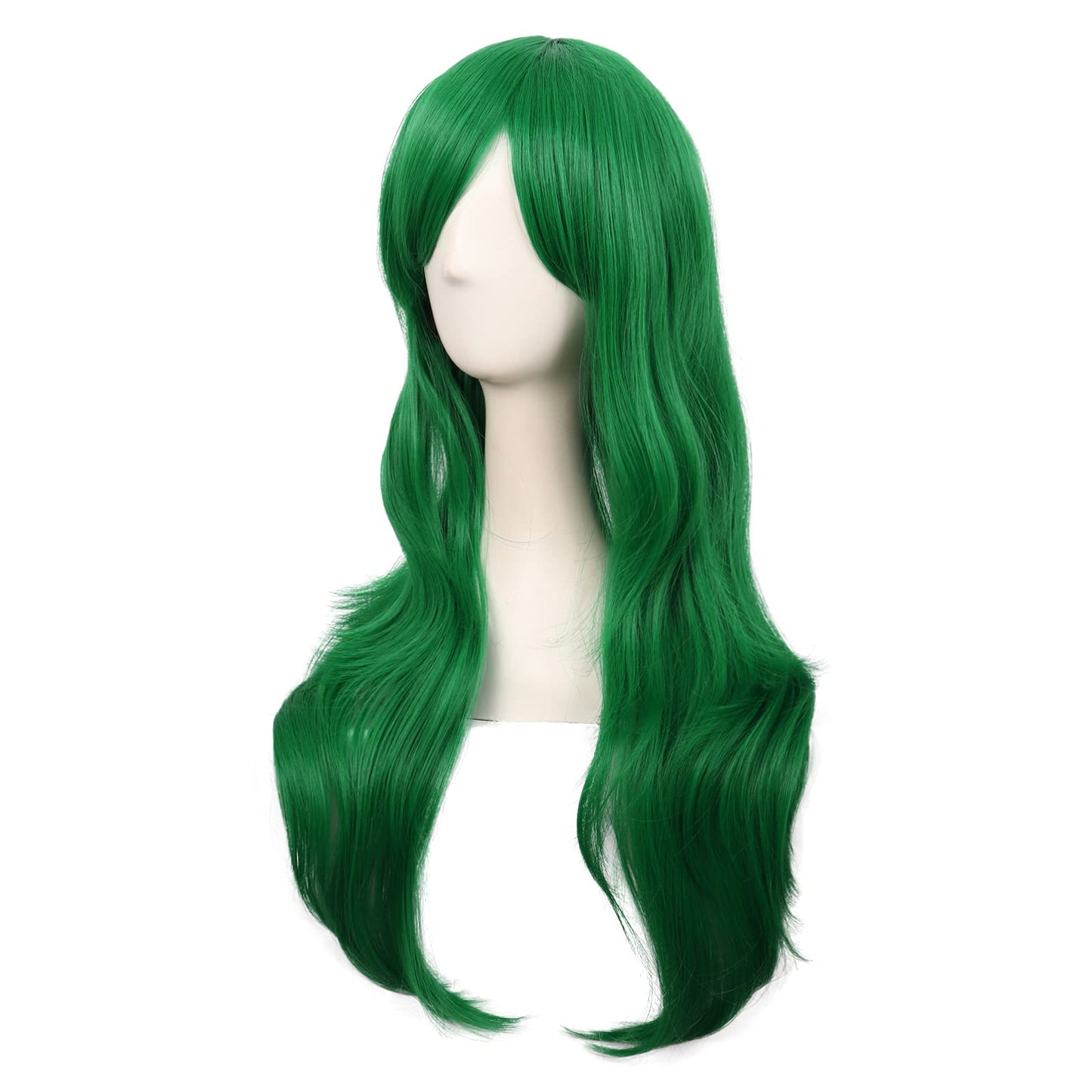 MapofBeauty 28 Inch/70cm Women Side Bangs Long Curly Hair Cosplay Wig (Grass Green)