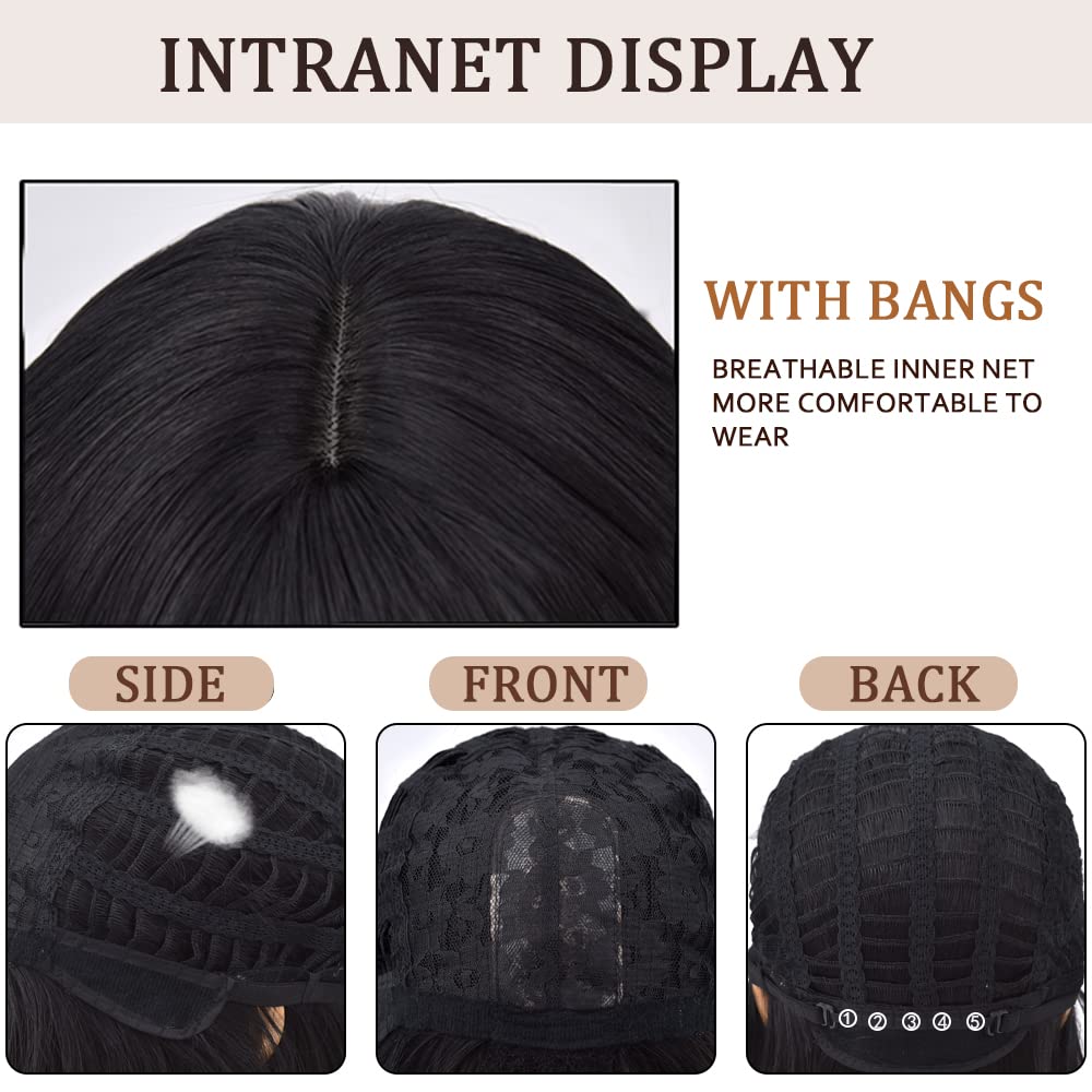 N NAYASA Long Black Wigs with Bangs Layered Wigs for Women Synthetic Heat Resistant Wig Natural Looking Realistic Wigs for Daily Party Use (24 inch)