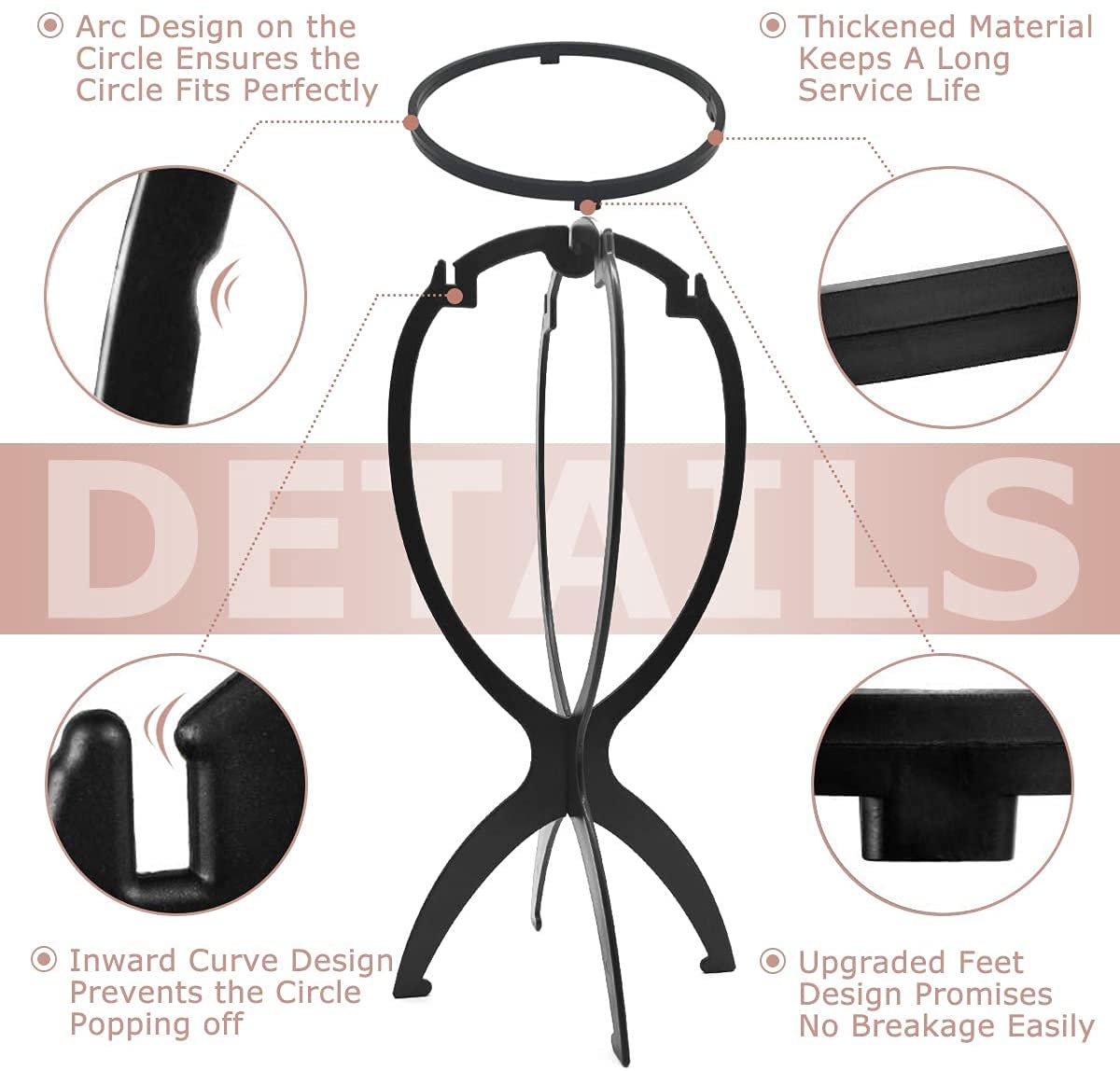 Dreamlover Wig Stand, Wig Head Stand, Wig Holder for Multiple Wigs, Black, 3 Pack