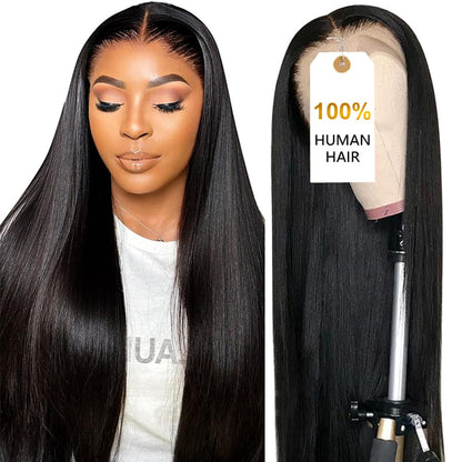 CUTE BEIN [2-Year Life, 100% Human Hair, 250g/pc, 250% Density 13x6 HD Straight Lace Front Wigs Human Hair Pre Plucked, [0.1mm Ultra-Thin HD Lace], Free Part 28 Inch