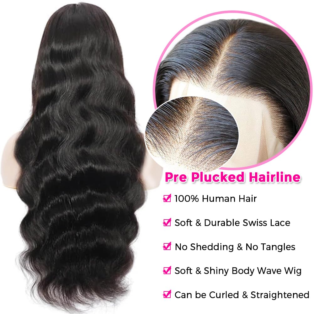 Pizazz Body Wave Lace Frontal Wigs Human Hair Pre Plucked with Baby Hair 180 Density Glueless Human Hair Wigs for Black Women 13x4 HD Transparent Lace Front Wigs with Natural Hairline(22 Inch)