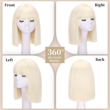 SUKRI Blonde Bob Wig with bangs Platinum Blonde Wigs for Women Heat Resistant Synthetic Wigs Daily Party Halloween Costume Use(12Inch)