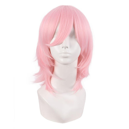 MapofBeauty 14 Inch/35 cm Short Cosplay Wolf Tail Synthetic Side Bangs Party Wig (Pink White)