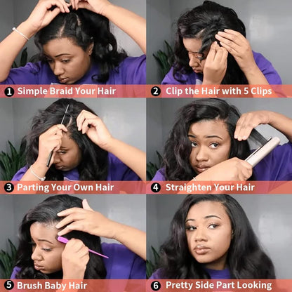 Dosacia V Part Wigs Body Wave Brazilian Virgin Human Hair Wigs For Black Women Upgrade U Part Glueless Wigs Full Head Clip In Half Wig V Shape Wigs No Leave Out Lace Front Wigs 180% Density 16Inch