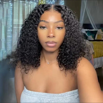 ISEE Wear and Go Glueless Wigs Bob Wigs Human Hair Pre Plucked Water Wave Lace Front Wigs Human Hair Upgraded No Glue Transparent Lace Closure Wigs Human Hair for Women Natural Black 12 Inch