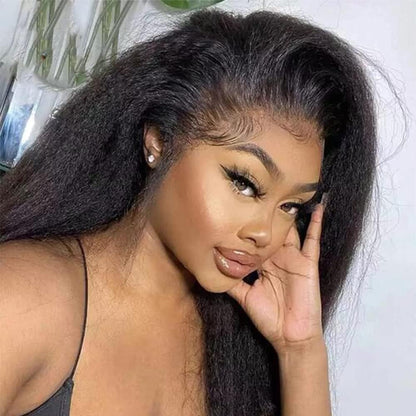 Alidiamond 360 Lace Front Wigs Human Hair Kinky Straight Wig 360 Frontal Wigs for Black Women 16 Inch 180% Density Yaki Straight 360 Full Lace Human Hair Wigs with Baby Hair Natural Color