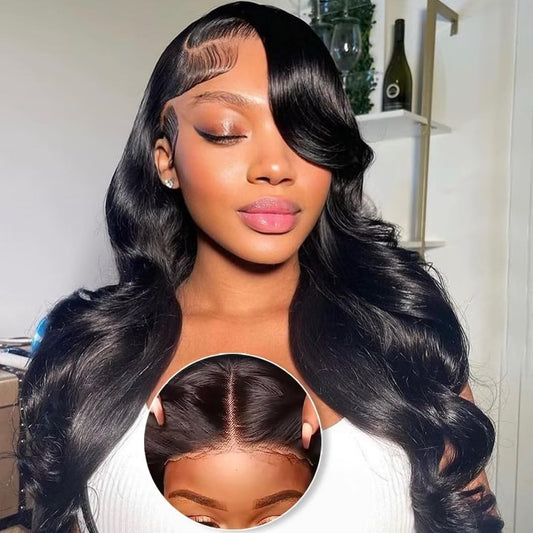 Aaliweya 5x5 Wear and Go Glueless Wig Pre Cut Lace Closure Wigs for Women 5x5 Hd Lace Closure Wigs Human Hair Pre Plucked Body Wave Closure Wig 180% Density Natural Black 22inch