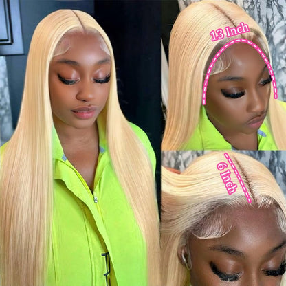 LETMIEO 28 Inch 613 Lace Front Wig Human Hair Pre Plucked Blonde 13x6 HD Straight Lace Frontal Wigs Glueless Wigs Human Hair Blonde Lace Front Wigs