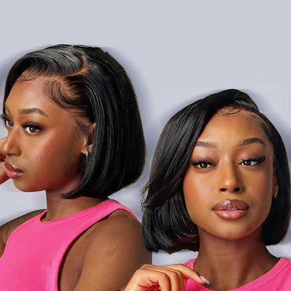 Qangelabeauty 180 Density Bob Wig Human Hair 13x4 HD Frontal Bob Wigs Human Hair Bob Lace Front Wigs Human Hair Pre Plucked Brazilian Virgin Natural Black Wig 8 Inch