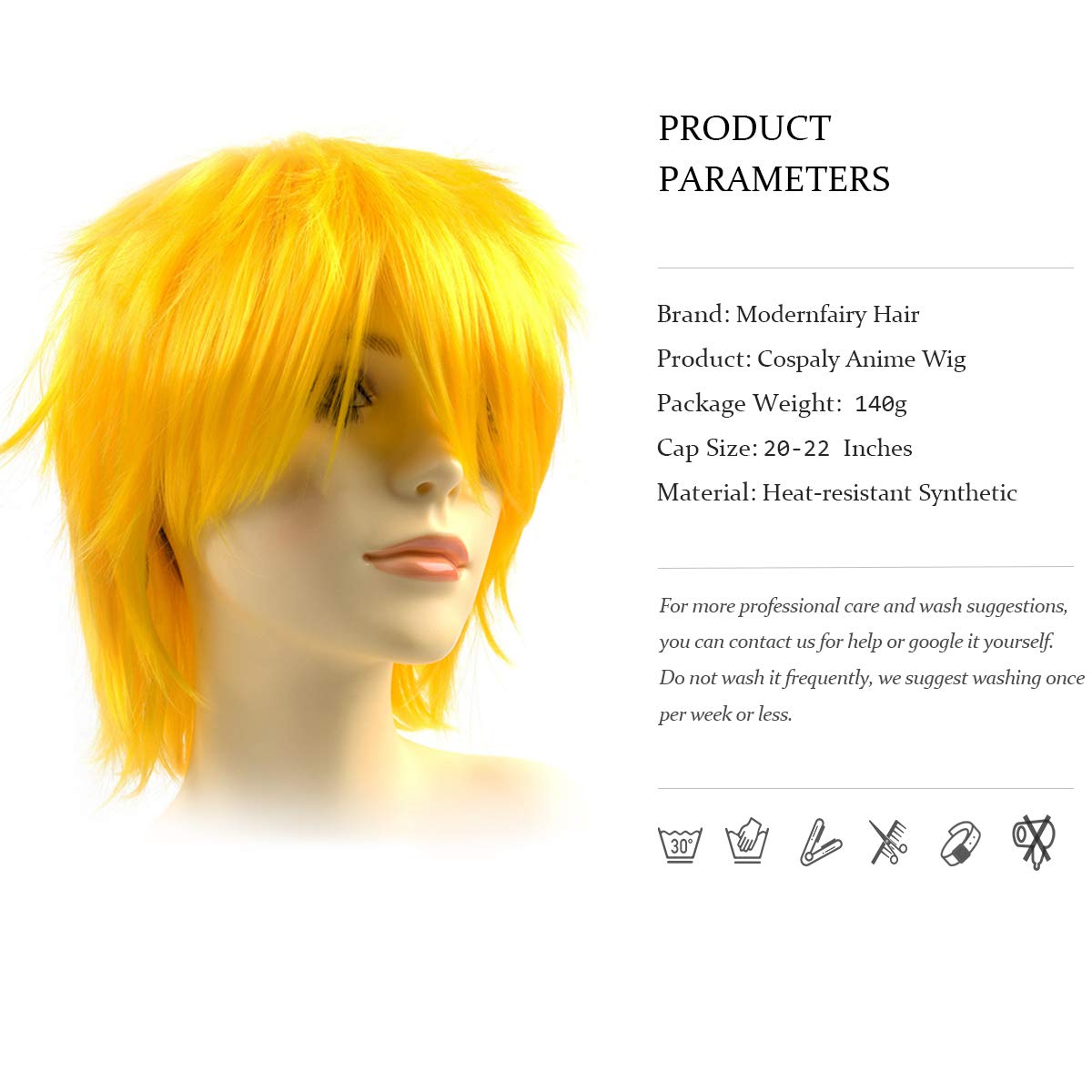 Modernfairy Anime Halloween Wig Yellow for Cosplay Party, Synthetic Layered Short Hair Wigs with Bangs, Pastel Wigs for Women Men