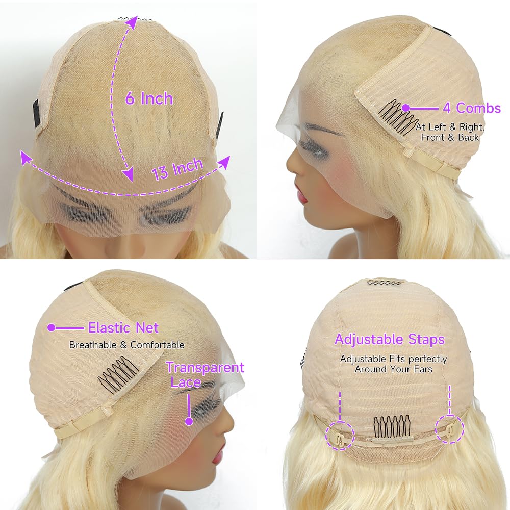 Avolo 613 Lace Front Wig Human Hair 13x6 Transparent Lace 613 Body Wave Lace Front Wig Human Hair Blonde Lace Front Wigs Human Hair Pre Plucked HD Lace Frontal Wig 180% Density 26 Inch