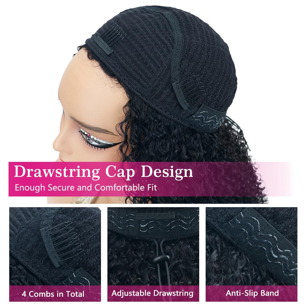 Legendhair Wear & Go Glueless Wigs Human Hair Afro Kinky Curly Human Hair Half Wigs for Black Women Seamless Kinky Curly Bob Pixie Cut Wig Drawstring Full Head Clip in Half Wig 200% Density 12 Inch