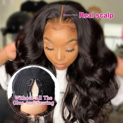 Dosacia U Part Human Hair Wig Body Wave U Part Wig Human Hair for Black Women Glueless Wigs Human Hair Clip Upgrade Natural Hair Wig Beginner Friendly Middle Part 10inch