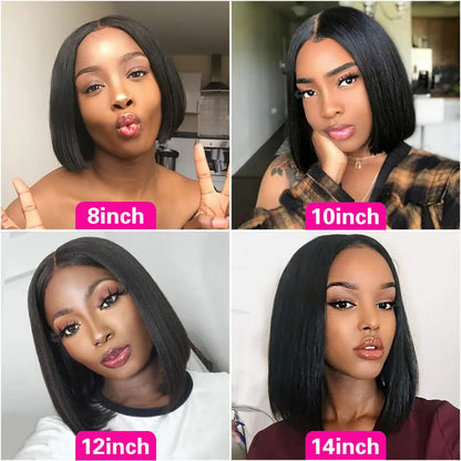 Qangelabeauty 180 Density Bob Wig Human Hair 13x4 HD Frontal Bob Wigs Human Hair Bob Lace Front Wigs Human Hair Pre Plucked Brazilian Virgin Natural Black Wig 8 Inch